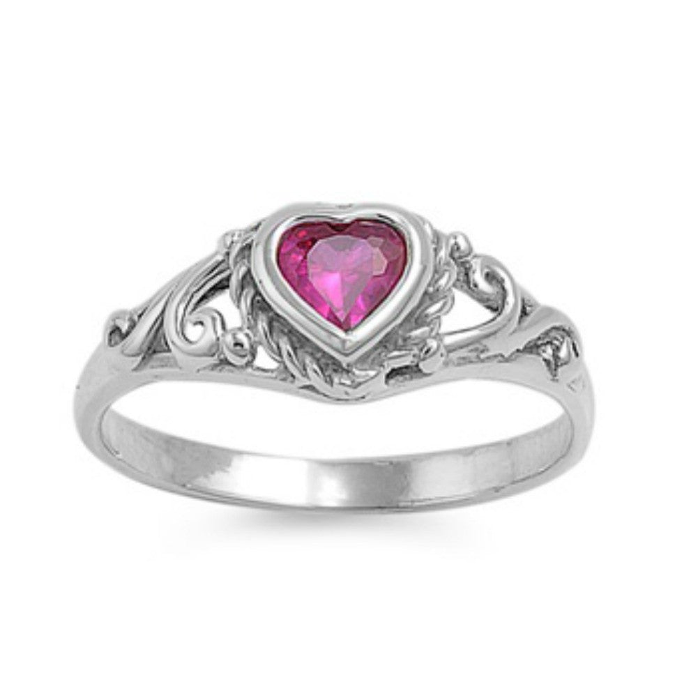 .925 Sterling Silver Ruby Red CZ Heart Ring Size 1-5