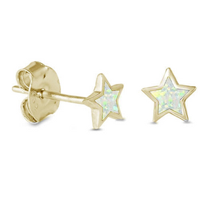 Rainbow Opal Star Earring Studs in Yellow Gold