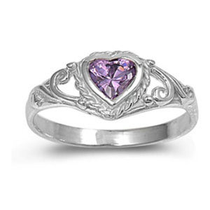 Womens girls and baby amethyst heart ring