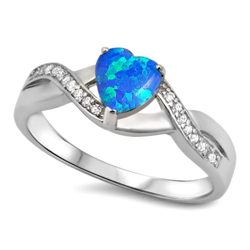 Womens infinity heart blue opal silver ring 
