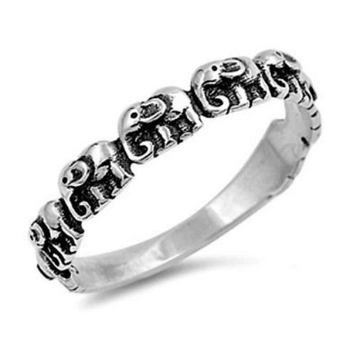 Silver lucky elephant eternity ring