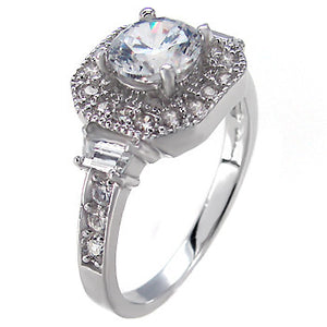 Sterling Silver 0.80 carat Round Cut CZ Vintage Style Pave Set Halo Engagement Ring size 5-9