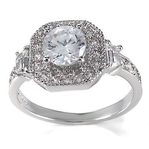 Sterling Silver 0.80 carat Round Cut CZ Vintage Style Pave Set Halo Engagement Ring size 5-9