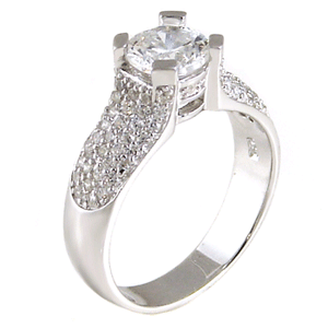Sterling Silver 1.25 carat Round Cut CZ Micro Pave Set Engagement Ring size 5-9