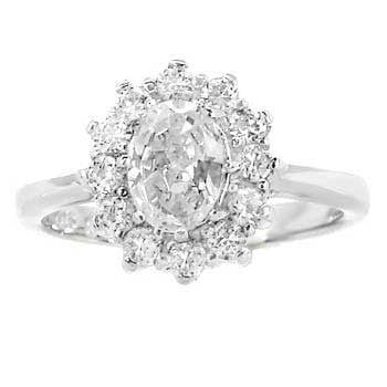 Sterling Silver 1 carat Oval Cut and Round Cut CZ Halo Engagement Ring Size 5-9