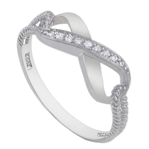 Ladies silver CZ infinity ring