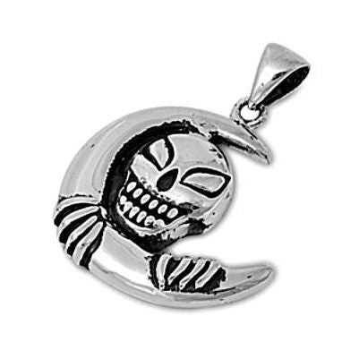 Sterling Silver Skull with Crescent Moon pendant - Blades and Bling Sterling Silver Jewelry