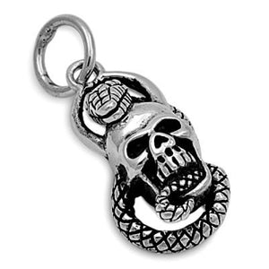 Sterling Silver Skeleton Skull Head with Snake pendant - Blades and Bling Sterling Silver Jewelry