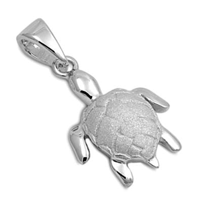 Sterling Silver Small Shiny Stylized Sea Turtle pendant with Rhodium - Blades and Bling Sterling Silver Jewelry