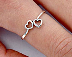 .925 Sterling Silver Tiny Double Heart Kids and Ladies ring size 2-10 Midi Knuckle Thumb