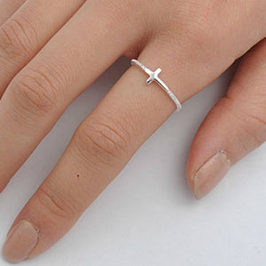 .925 Sterling Silver Beaded Christian Cross Sideways Ladies Ring Size 2-13 by  Blades and Bling Sterling Silver Jewelry