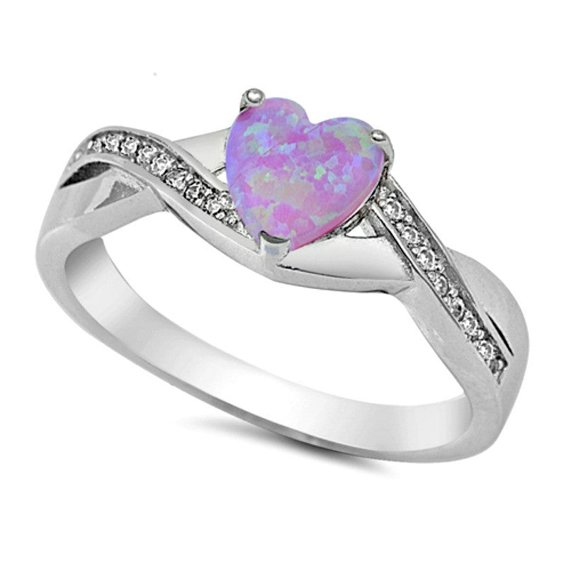 Pink opal heart infinity womens solitaire silver ring 