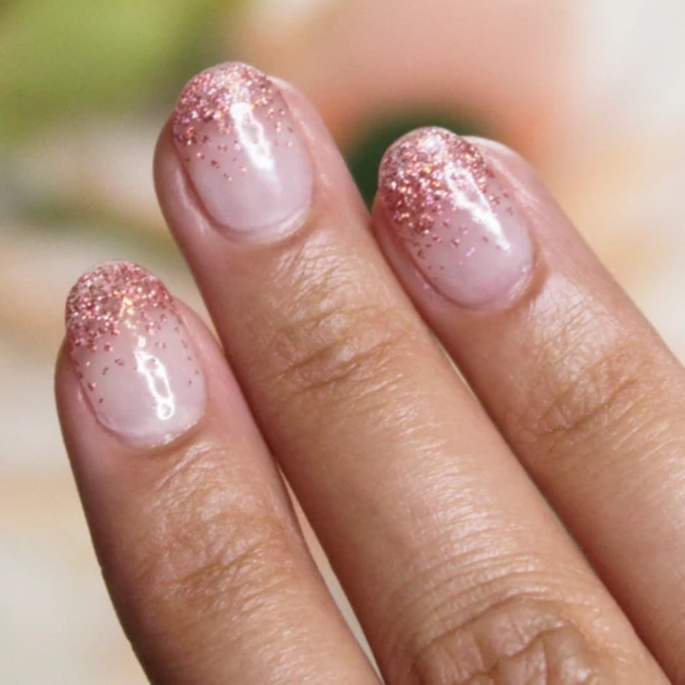 Pink glitter french manicure nail polish wraps strips