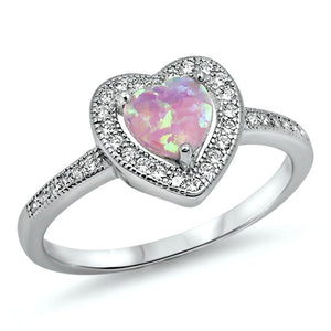 .925 Sterling Silver Halo Pink Opal Heart Engagement Ring size 4-12