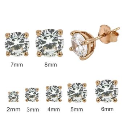 .925 Sterling Silver Ladies Round Cut Rose Gold CZ Stud Earrings 2mm-10mm Casting Setting