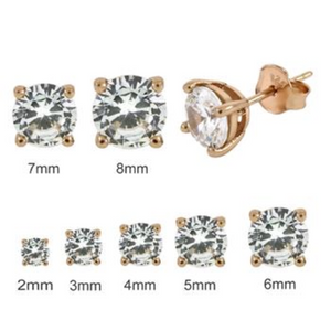 .925 Sterling Silver Ladies Round Cut Rose Gold CZ Stud Earrings 2mm-10mm Casting Setting