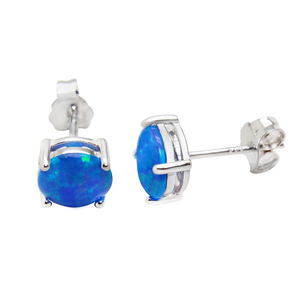 Blue fire opal 6mm stud earrings