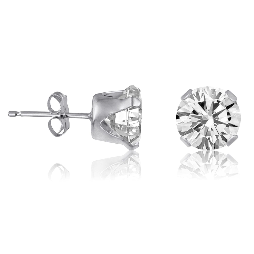 .925 Sterling Silver Brilliant Round Cut Clear CZ Stud Earrings in 2mm-12mm