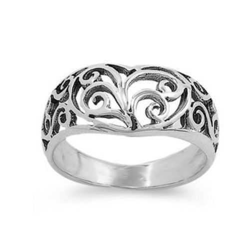 Womens wide band Celtic heart ring