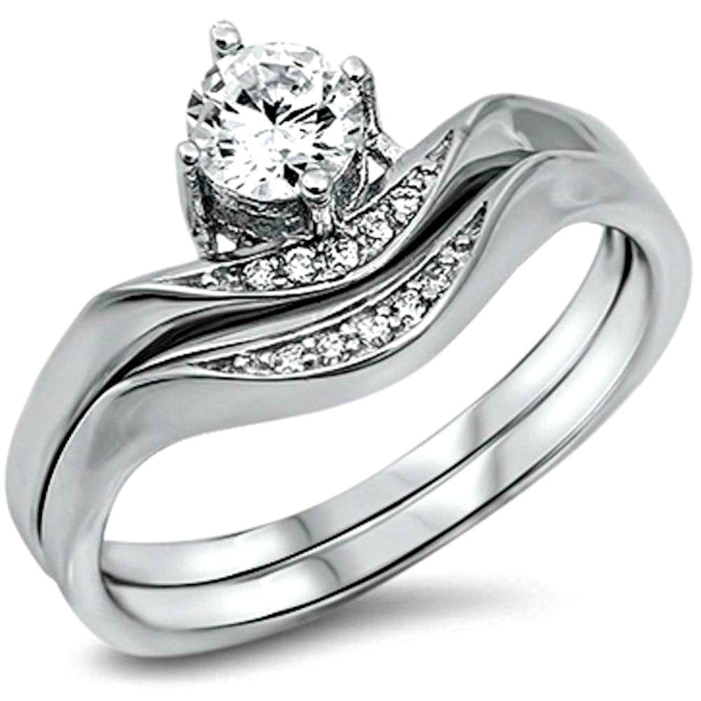 Sterling Silver CZ 1 carat Brilliant Round Cut Wedding Ring Set size 5-10 by Blades and Bling 