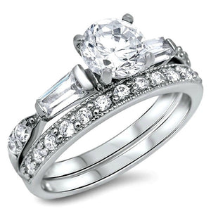 Sterling Silver CZ 1.5 carat Brilliant and Baguette Cut Wedding Ring Set 5-10 - Blades and Bling Sterling Silver Jewelry