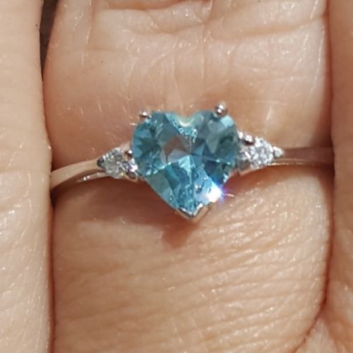 Womens and girls blue aquamarine heart ring