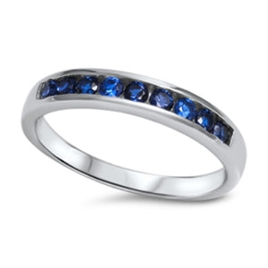 Womens and girls blue sapphire silver band ring