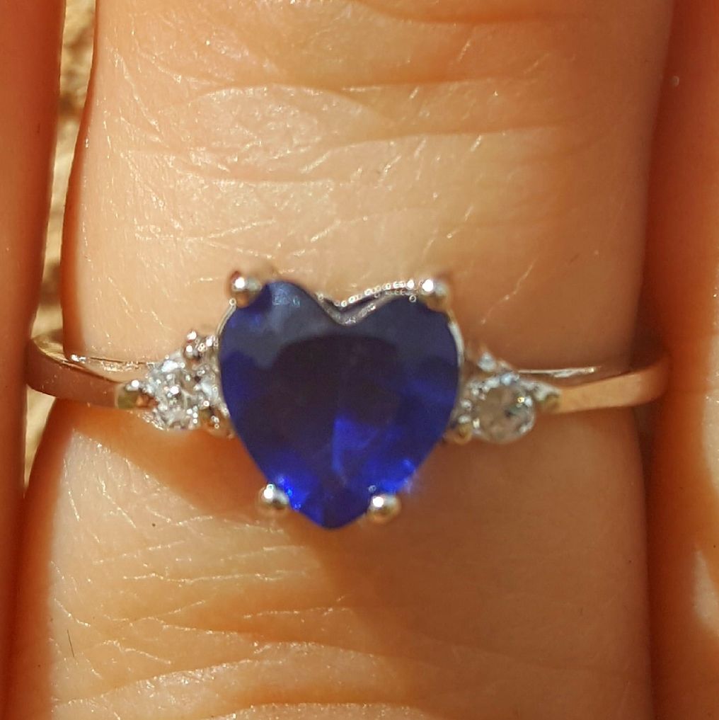Sterling Silver Blue Sapphire Heart cut Kids and Ladies ring size 3-12