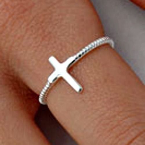 .925 Sterling Silver Cross Ring Sizes 2-10 Beaded Upright Vertical