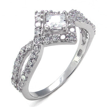 Sterling Silver .50 carat Princess Cut and Round Cut CZ Diamond Engagement Ring Size 5-9