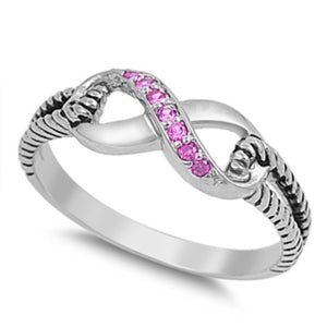 Sterling Silver Pink Topaz CZ Infinity Ring with Cable Band Size 4-10 by Blades and Bling Sterling Silver Jewelry