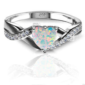 Womens heart cut white opal ring