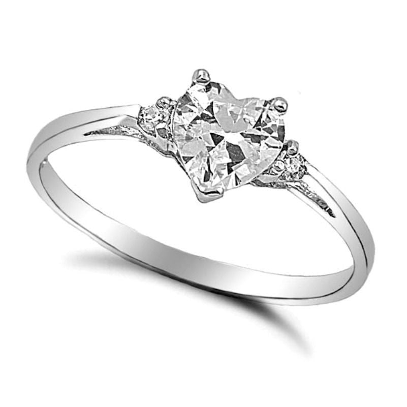 Sterling Silver Simulated Diamond Heart cut Kids and Ladies Ring size 3-12 by Blades and Bling Sterling Silver Jewelry