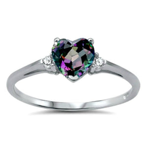 Sterling Silver Rainbow Mystic Topaz Heart cut Kids and Ladies ring size 3-12 - Blades and Bling Sterling Silver Jewelry
