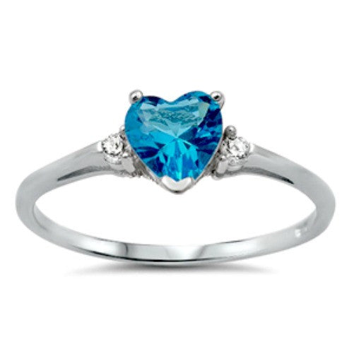 Sterling Silver Blue Topaz Heart cut Kids and Ladies ring size 3-12 - Blades and Bling Sterling Silver Jewelry