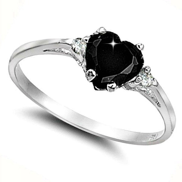 Sterling Silver Black Onyx Heart cut Kids and Ladies ring size 3-12 - Blades and Bling Sterling Silver Jewelry