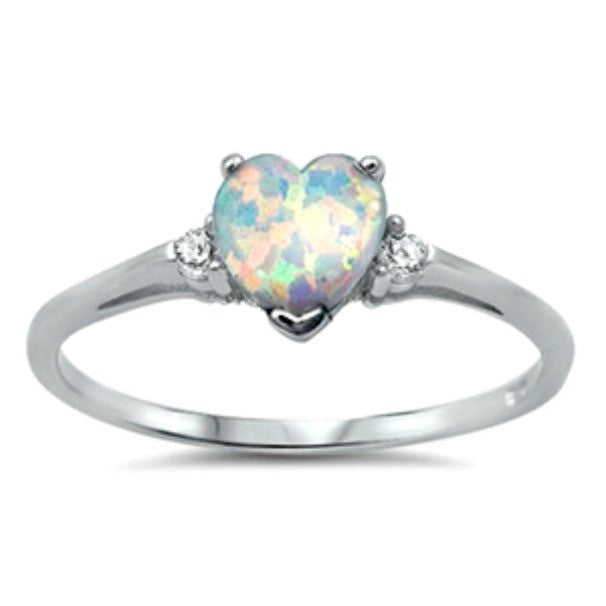 .925 Sterling Silver White Opal Heart Ring Ladies and Kids Size 3-12 Midi Knuckle Thumb